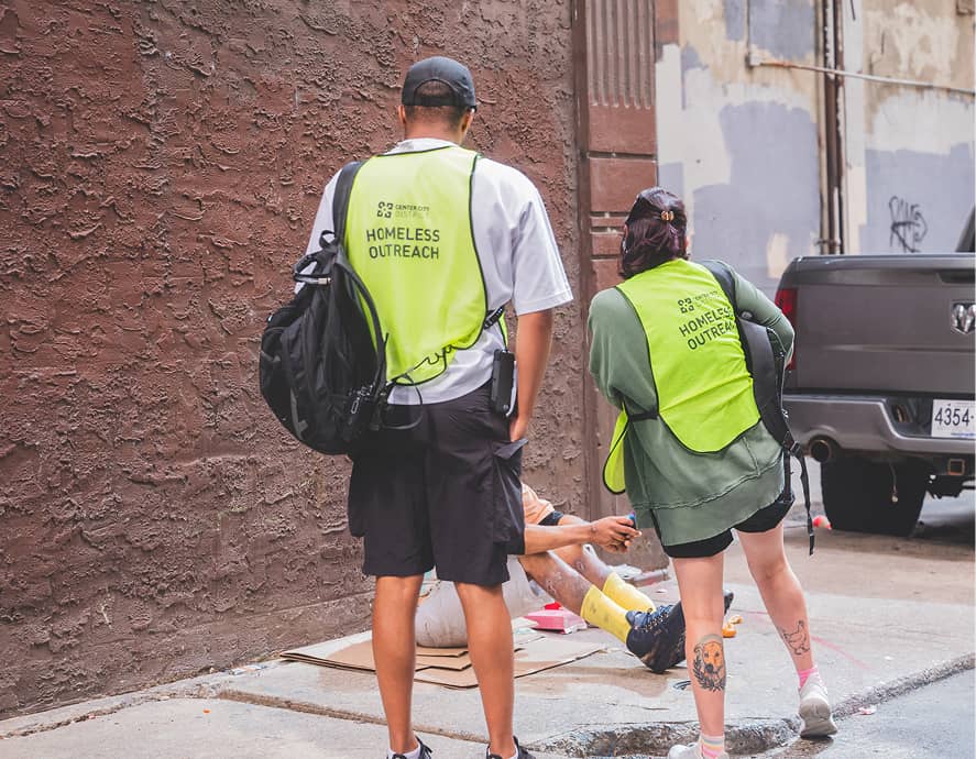 Two volunteers wearing 