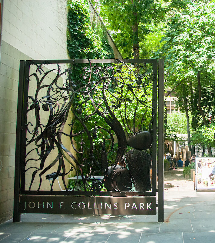 The Wissahickon Gate at the Chestnut St. entrance of John F. Collins Park